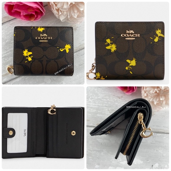 NWT COACH X Peanuts Snap Wallet In Signature Canvas With Woodstock Print - Picture 16 of 16